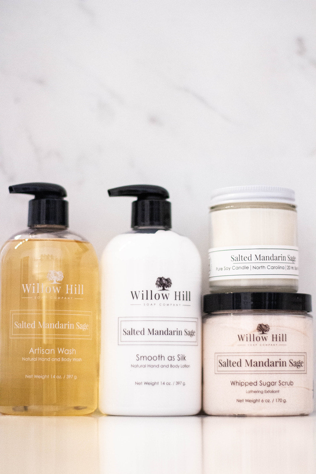 Willow Hill Soap Company  Salted Mandarin Sage gift set complete with hand wash, lotion, candle, and sugar scrub