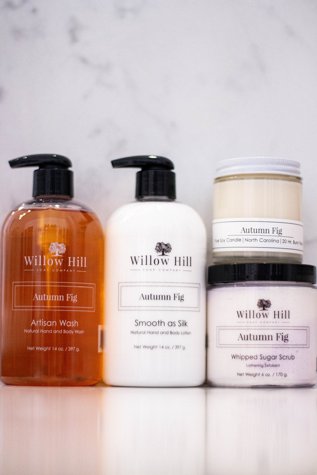 Willow Hill Soap Company Autumn Fig gift set with hand and body wash, lotion, 4 oz candle, and whipped sugar scrub