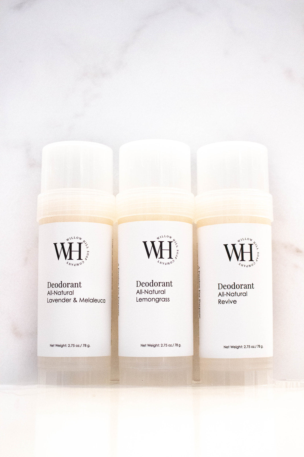 Willow Hill Soap Company all natural deodorant in lavender, lemongrass, and revive