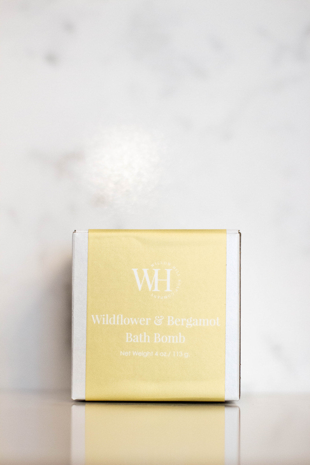 Willow Hill Wildflower and Bergamot bath bomb in yellow box
